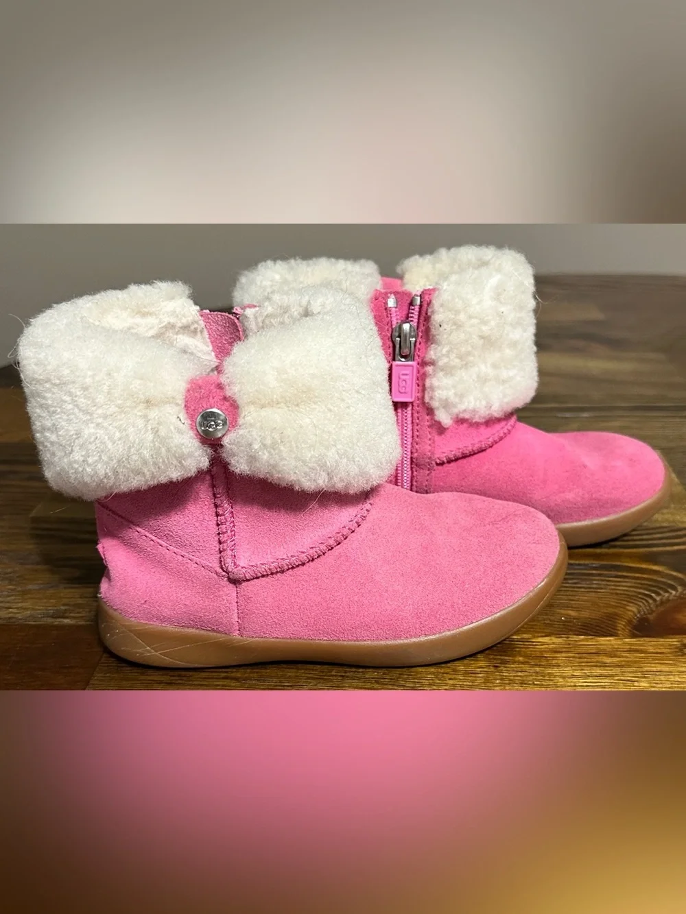 Pink Suede Faux Fur Girls UGG Size 10